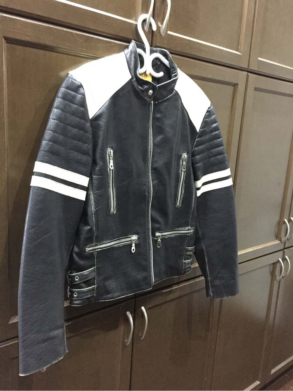 “Theo” Black & White Men's Moto Jacket - Stylish Zip Front
